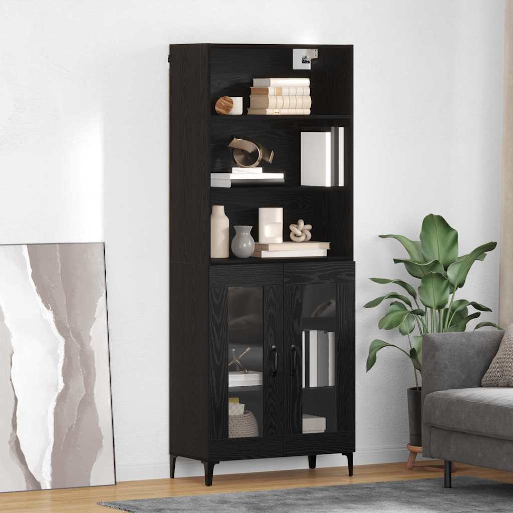 Highboard Schwarz Eichen-Optik 69,5 x 34 x 180 cm Holzwerkstoff