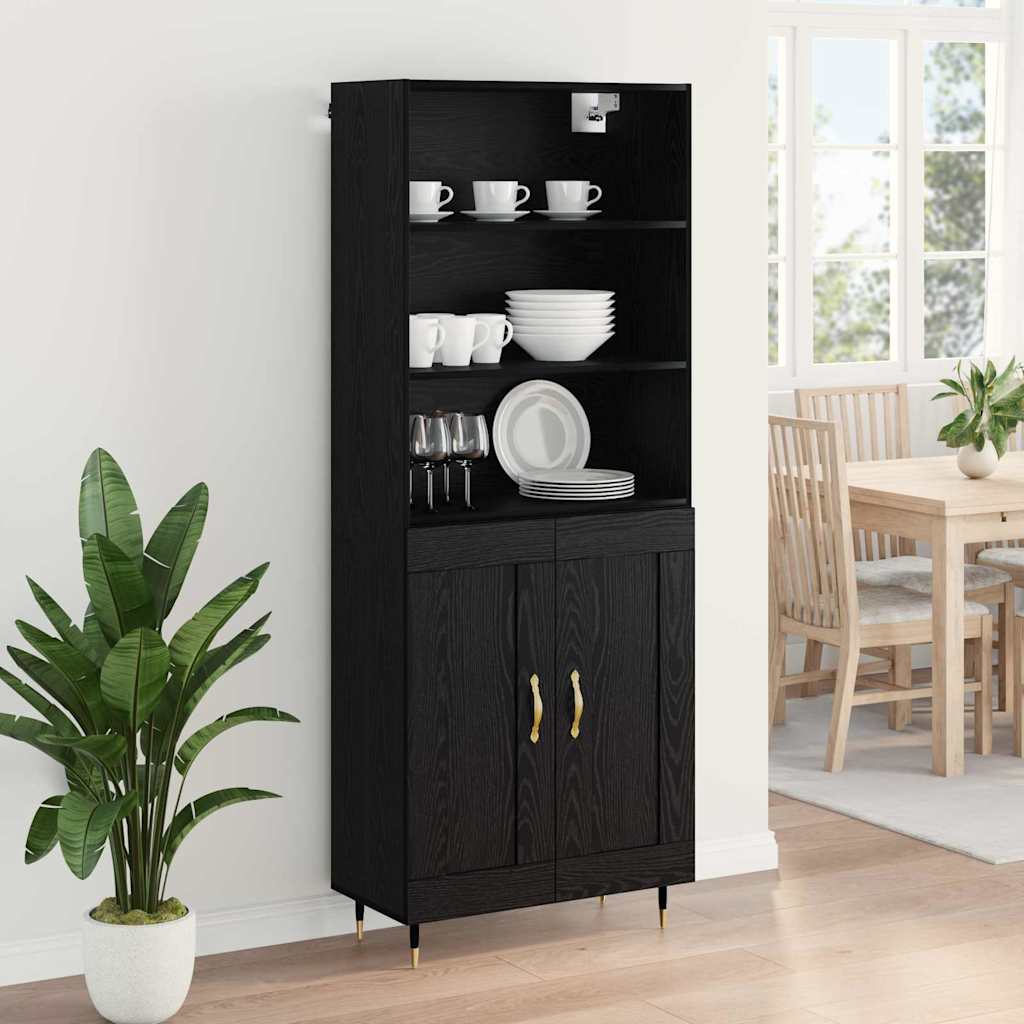 Highboard Schwarz Eichen-Optik 69,5 x 34 x 180 cm Holzwerkstoff