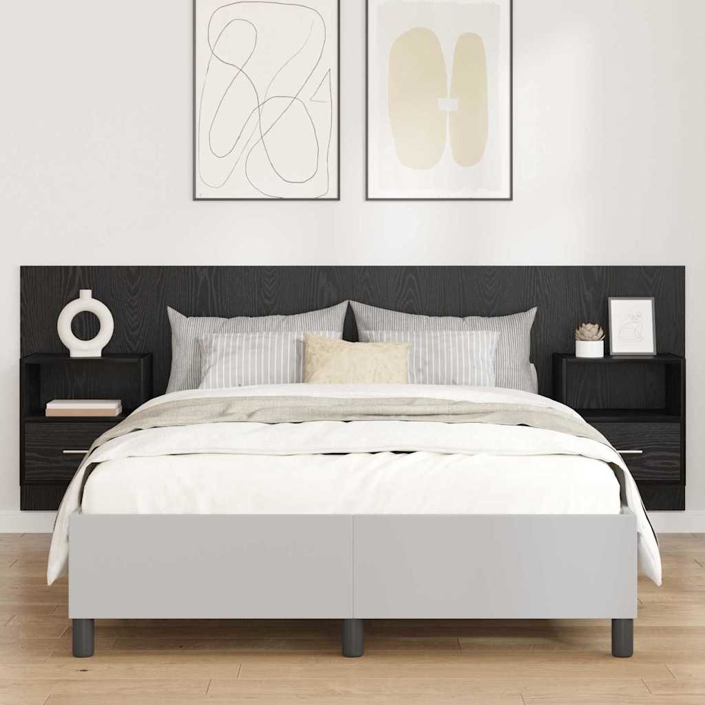 Kopfteil mit Schrank 3 stk. Schwarz Eichen-Optik Holzwerkstoff