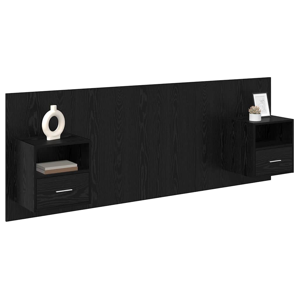 Kopfteil mit Schrank 3 stk. Schwarz Eichen-Optik Holzwerkstoff