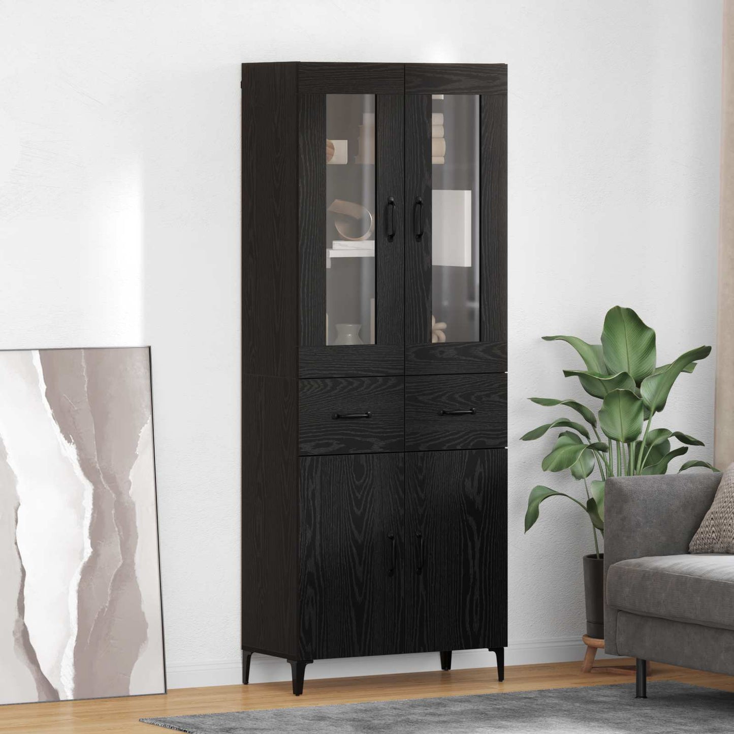 Highboard Schwarz Eichen-Optik 69,5 x 34 x 180 cm Holzwerkstoff