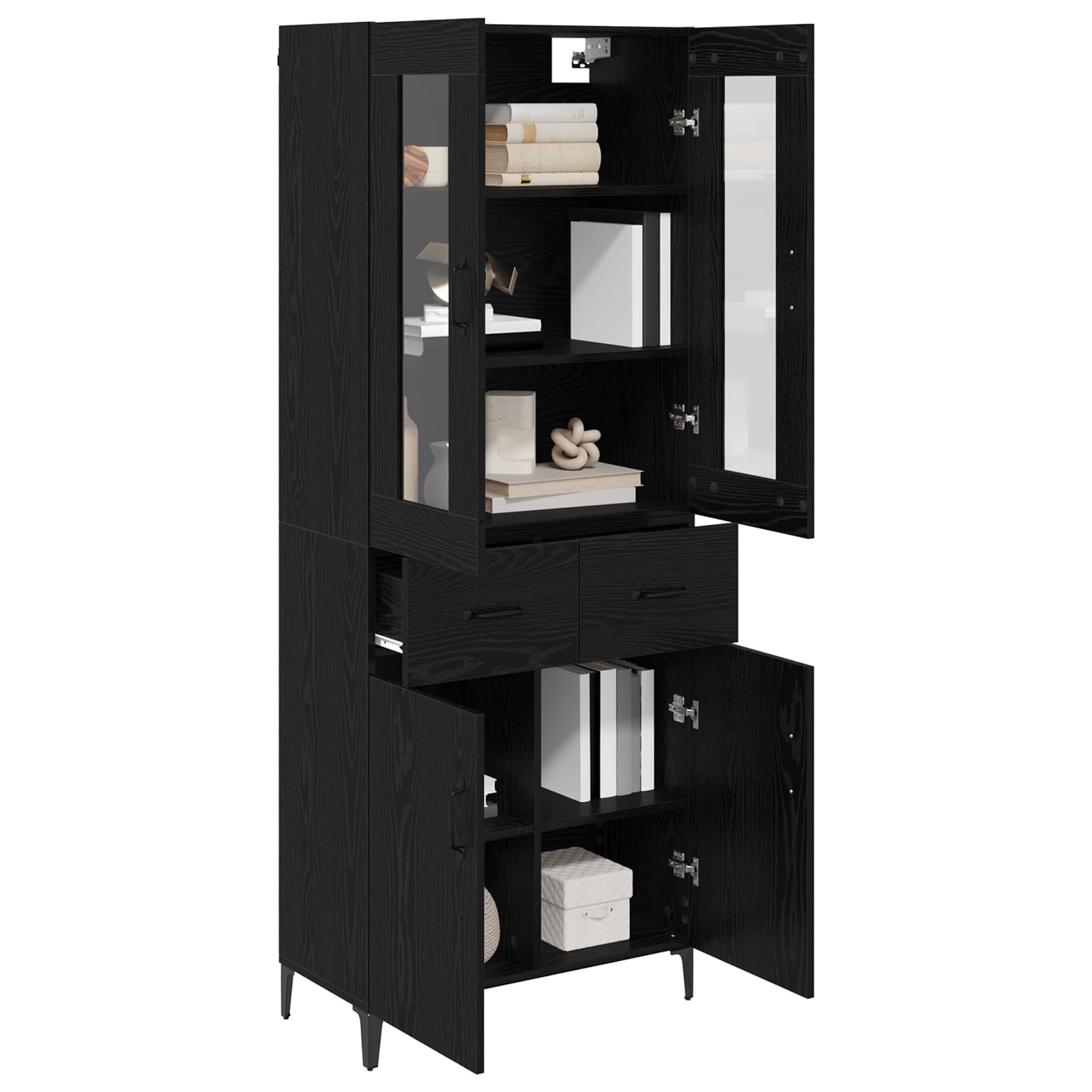 Highboard Schwarz Eichen-Optik 69,5 x 34 x 180 cm Holzwerkstoff
