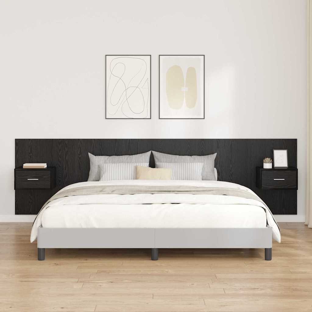 Kopfteil mit Schrank 3 stk. Schwarz Eichen-Optik Holzwerkstoff