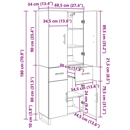 Highboard 2 stk. Schwarz Eichen-Optik 69,5 x 34 x 180 cm