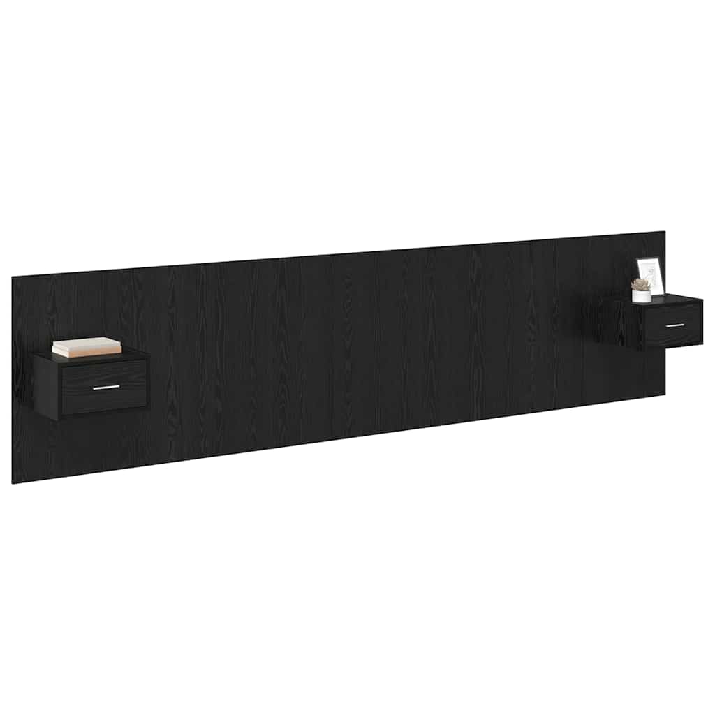Kopfteil mit Schrank 3 pcs Schwarz Eichen-Optik Holzwerkstoff