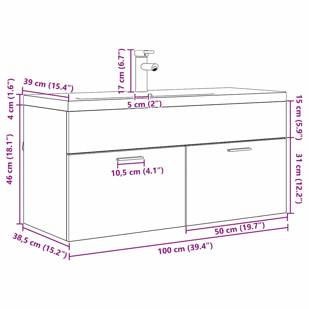 Badezimmerschrank Schwarz Eichen-Optik 100 x 38,5 x 46 cm