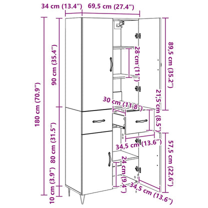 Highboard 2 Stk. Schwarz Eichen-Optik 69,5 x 34 x 180 cm