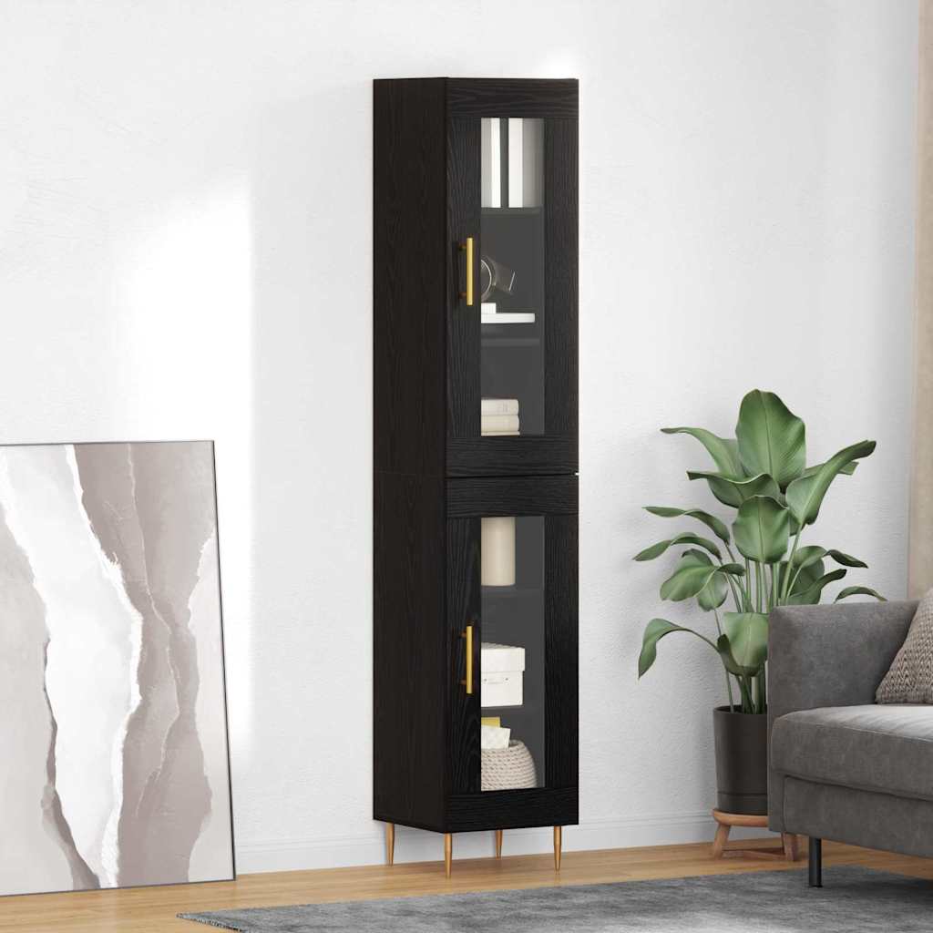 Highboard 2 stk. Schwarz Eichen-Optik 34,5 x 34 x 180 cm