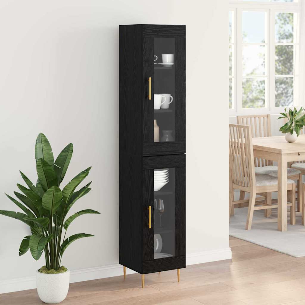 Highboard 2 stk. Schwarz Eichen-Optik 34,5 x 34 x 180 cm