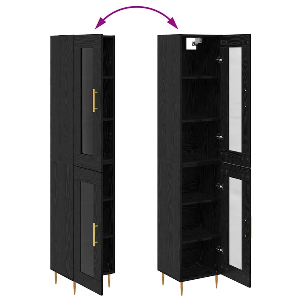 Highboard 2 pcs Schwarz Eichen-Optik Glas