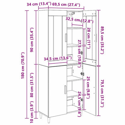 Highboard Schwarz Eichen-Optik 69,5 x 34 x 180 cm