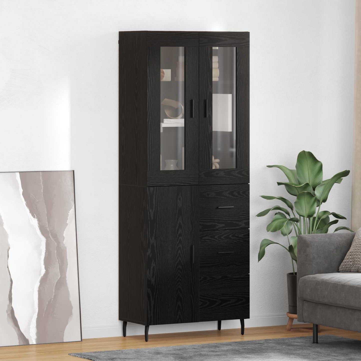 Highboard 2 stk. Schwarz Eichen-Optik 69,5 x 34 x 180 cm