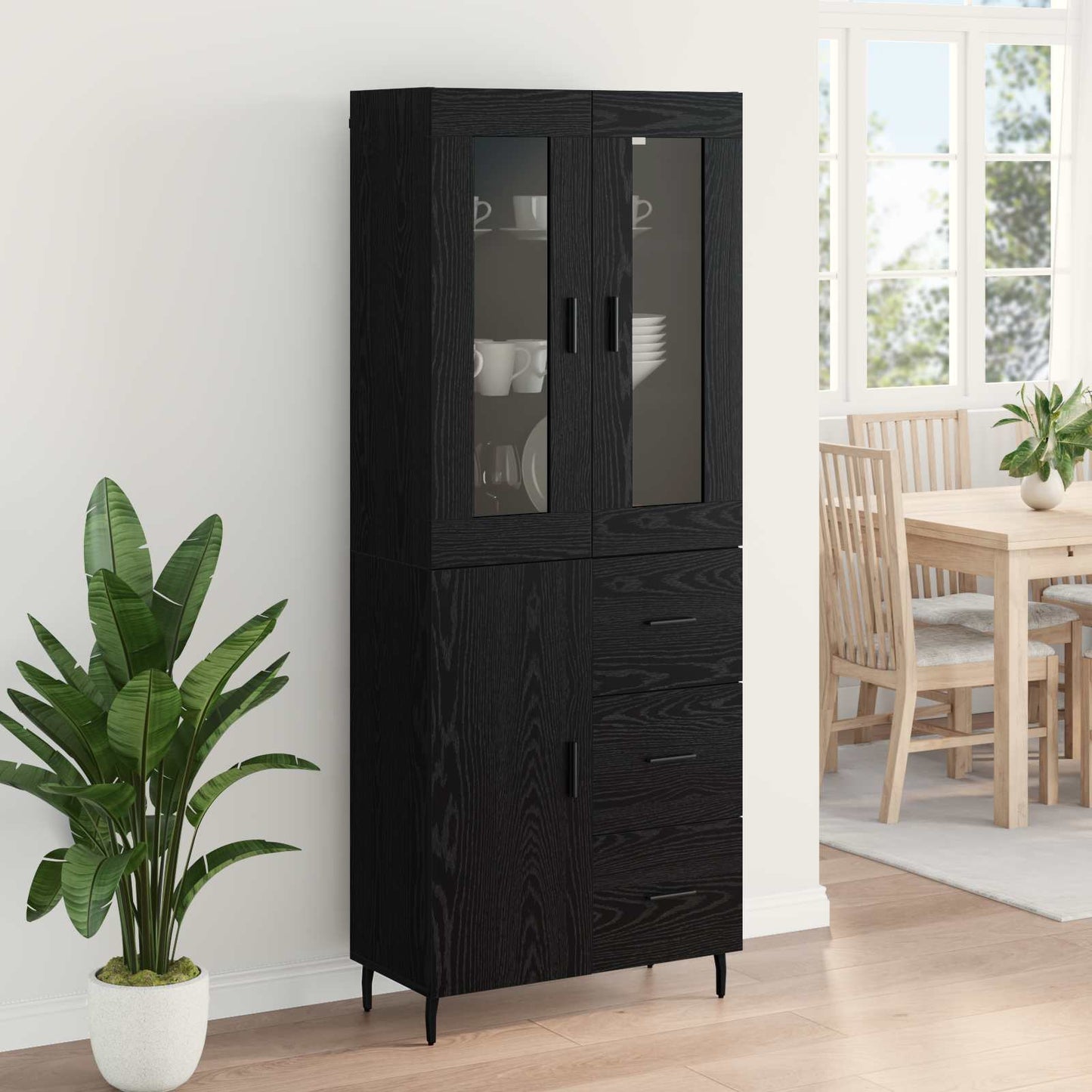 Highboard 2 stk. Schwarz Eichen-Optik 69,5 x 34 x 180 cm