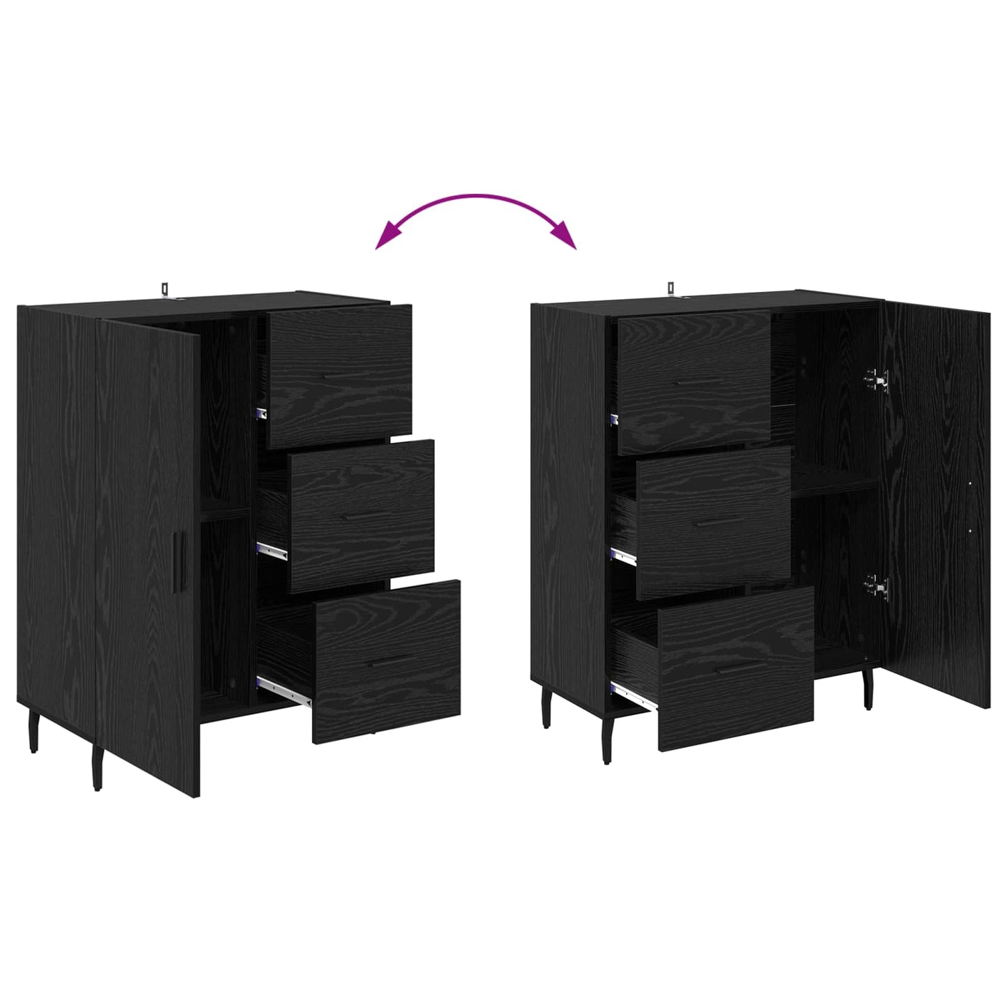 Highboard 2 stk. Schwarz Eichen-Optik 69,5 x 34 x 180 cm