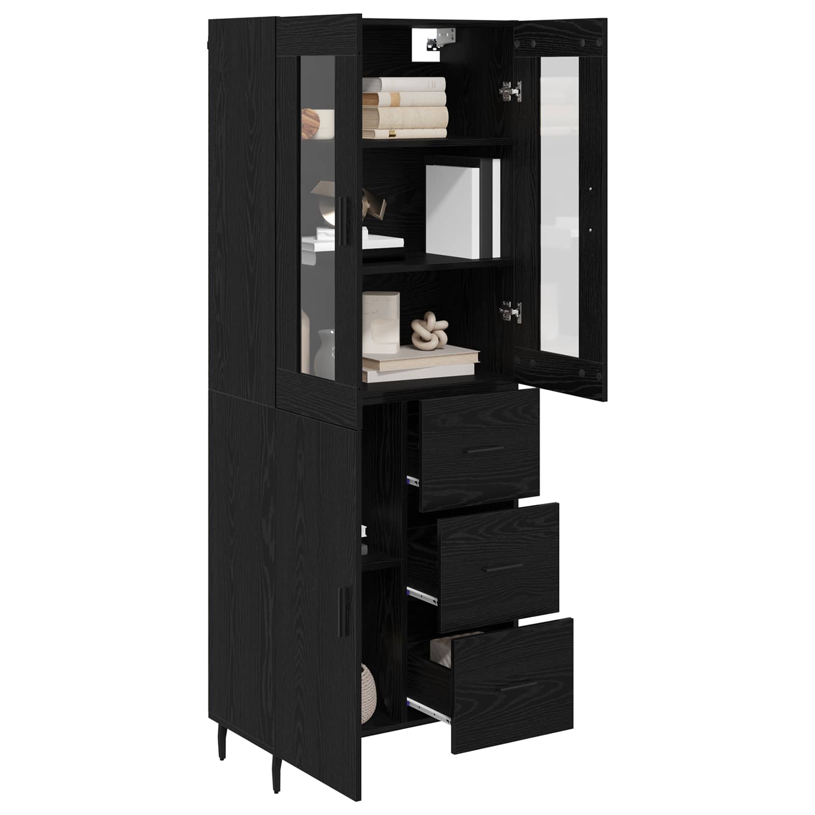 Highboard 2 stk. Schwarz Eichen-Optik 69,5 x 34 x 180 cm