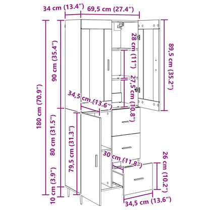 Highboard 2 stk. Schwarz Eichen-Optik 69,5 x 34 x 180 cm