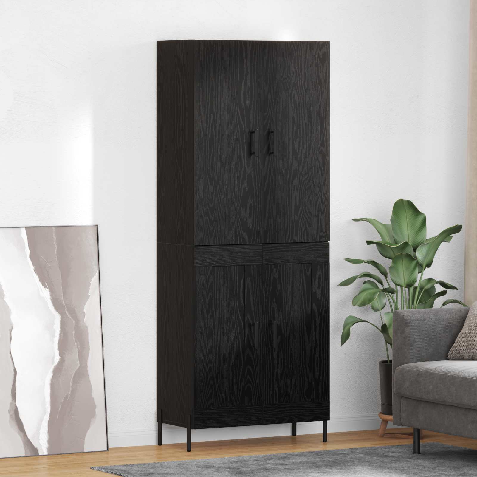 Highboard Schwarz Eichen-Optik 69,5 x 34 x 180 cm Holzwerkstoff