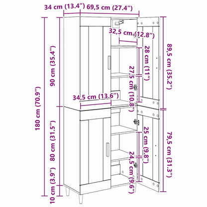 Highboard Schwarz Eichen-Optik 69,5 x 34 x 180 cm Holzwerkstoff