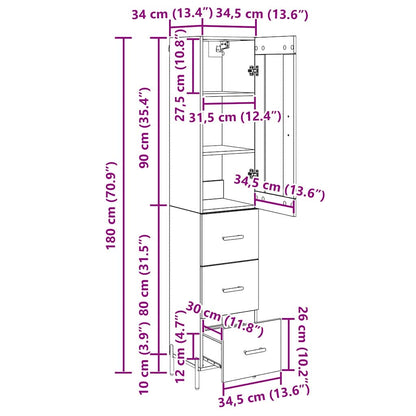 Highboard Schwarz Eichen-Optik 34,5 x 34 x 180 cm Holzwerkstoff
