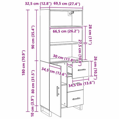 Highboard 2 stk. Schwarz Eichen-Optik 69,5 x 34 x 180 cm