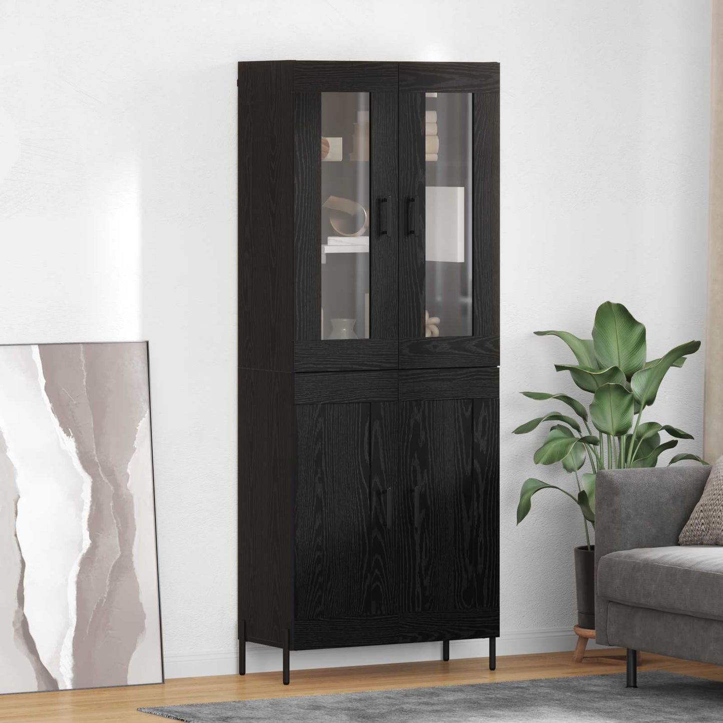 Highboard Schwarz Eichen-Optik 69,5 x 34 x 180 cm Holzwerkstoff