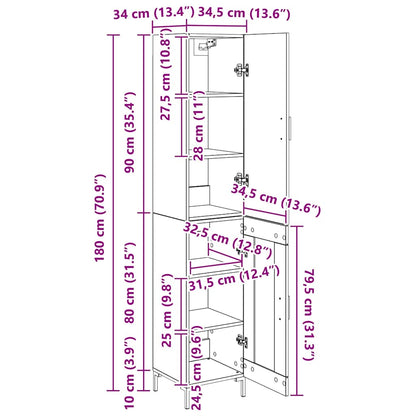 Highboard Schwarz Eichen-Optik 34,5 x 34 x 180 cm Holzwerkstoff