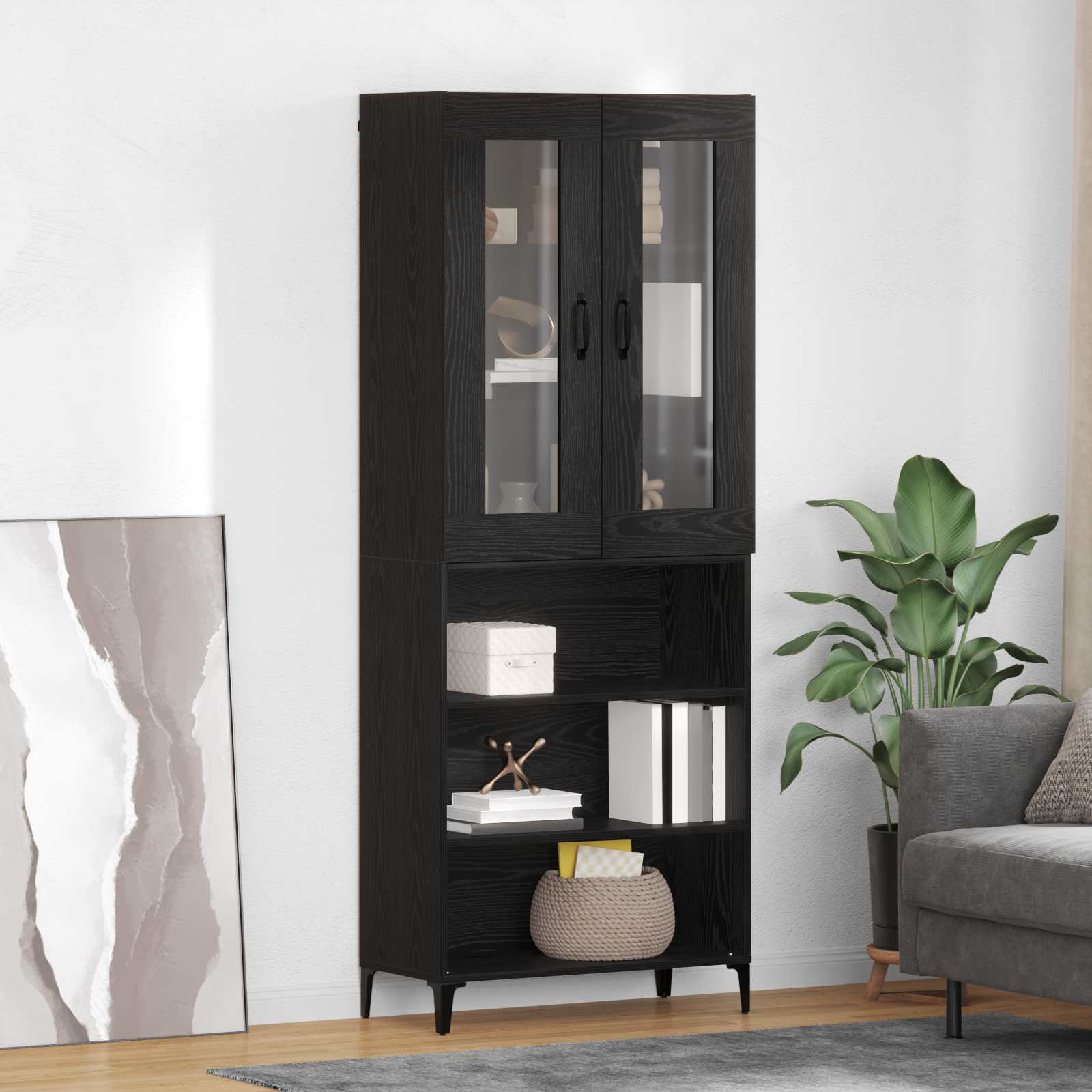 Highboard Schwarz Eichen-Optik 69,5 x 34 x 180 cm Holzwerkstoff