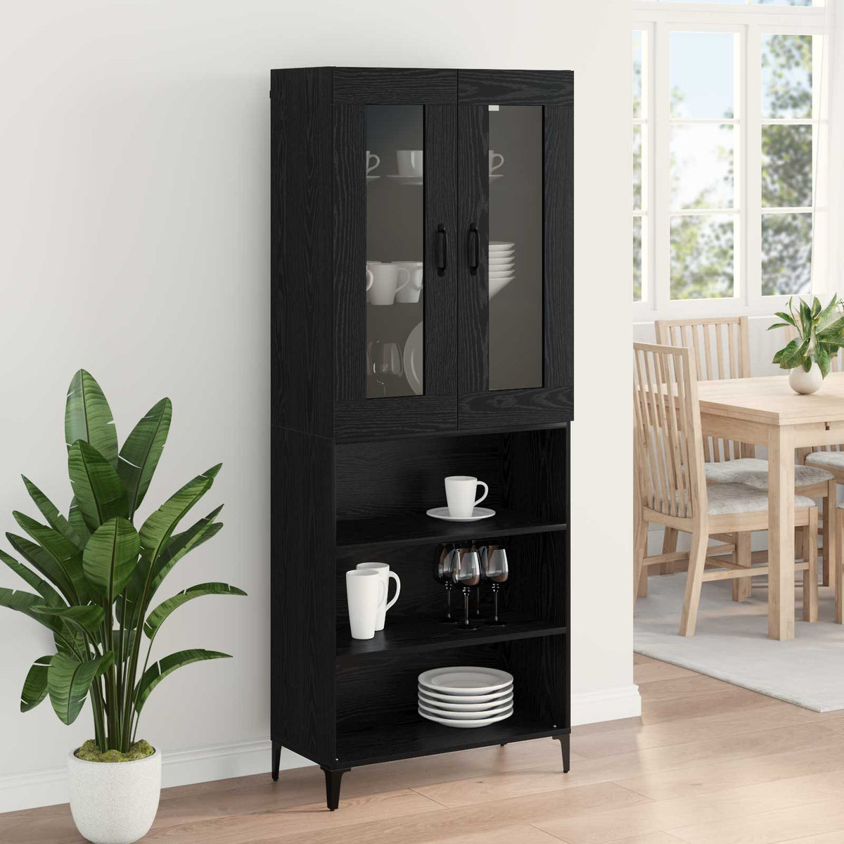 Highboard Schwarz Eichen-Optik 69,5 x 34 x 180 cm Holzwerkstoff