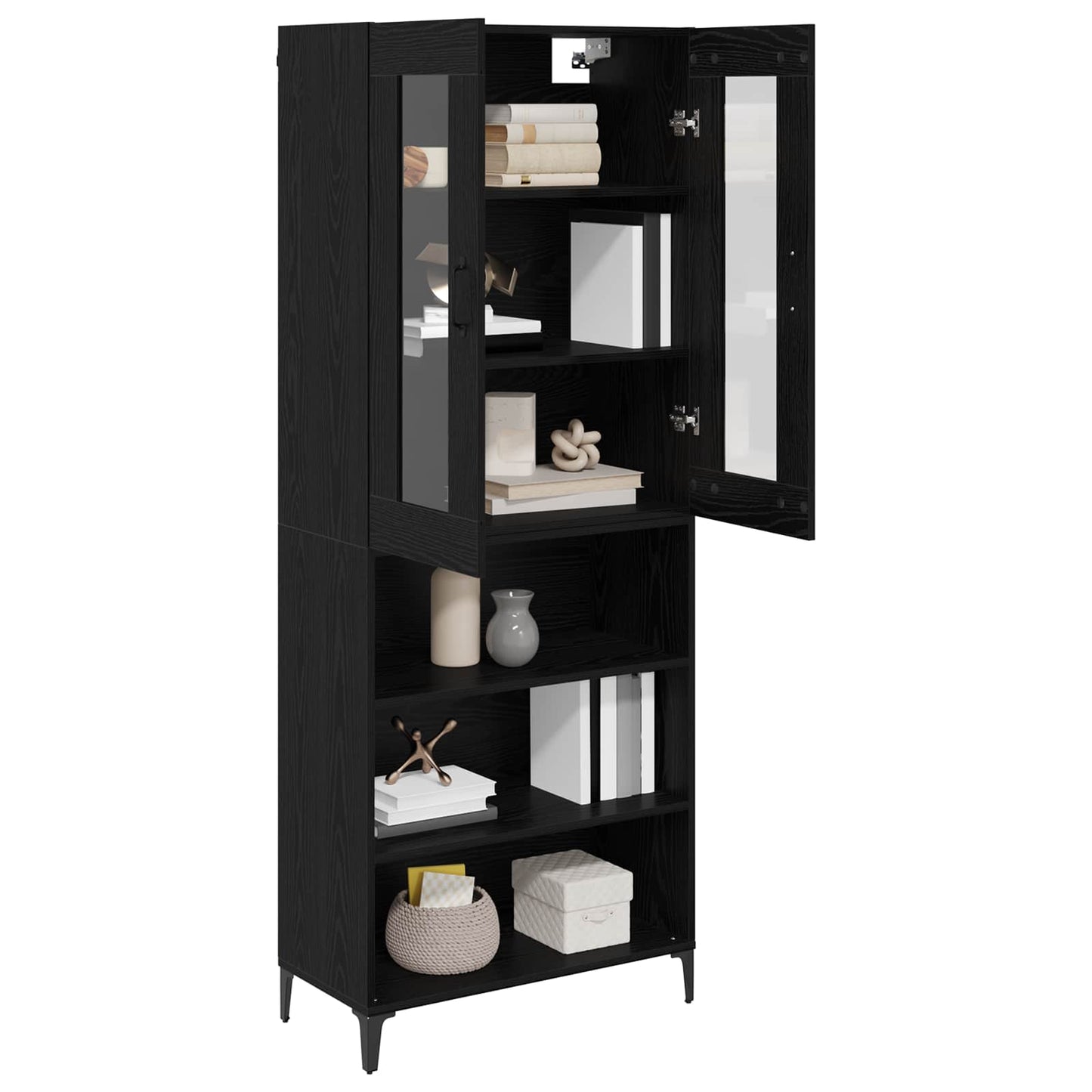 Highboard Schwarz Eichen-Optik 69,5 x 34 x 180 cm Holzwerkstoff
