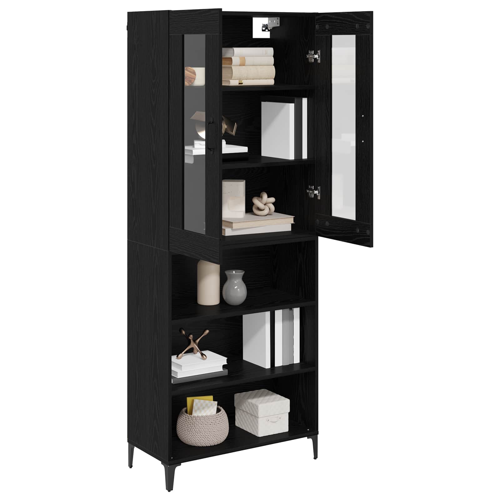 Highboard Schwarz Eichen-Optik 69,5 x 34 x 180 cm Holzwerkstoff