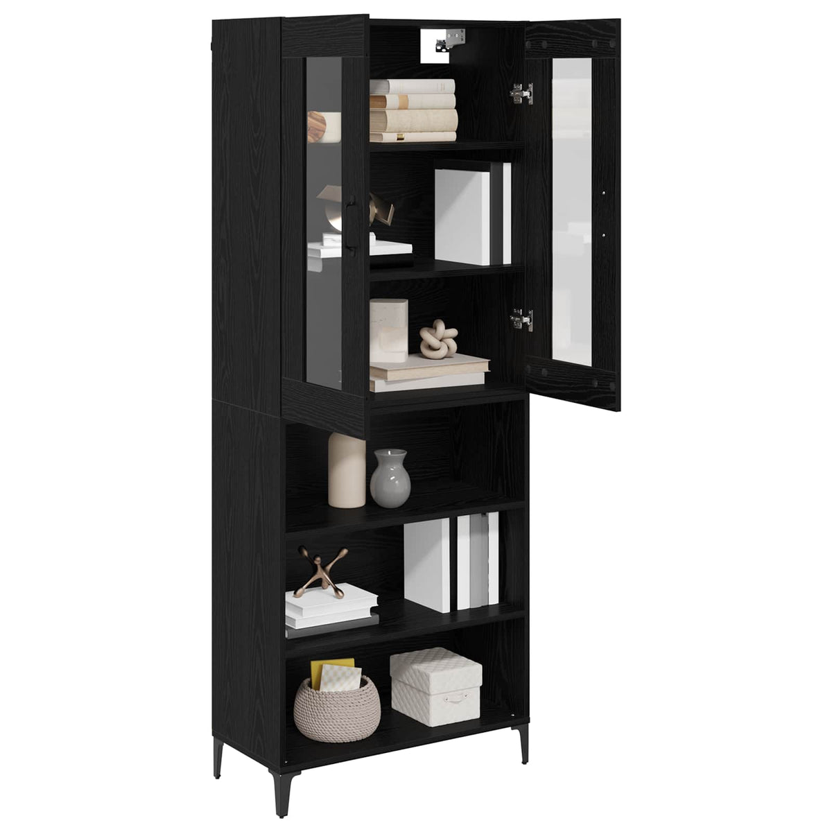 Highboard Schwarz Eichen-Optik 69,5 x 34 x 180 cm Holzwerkstoff