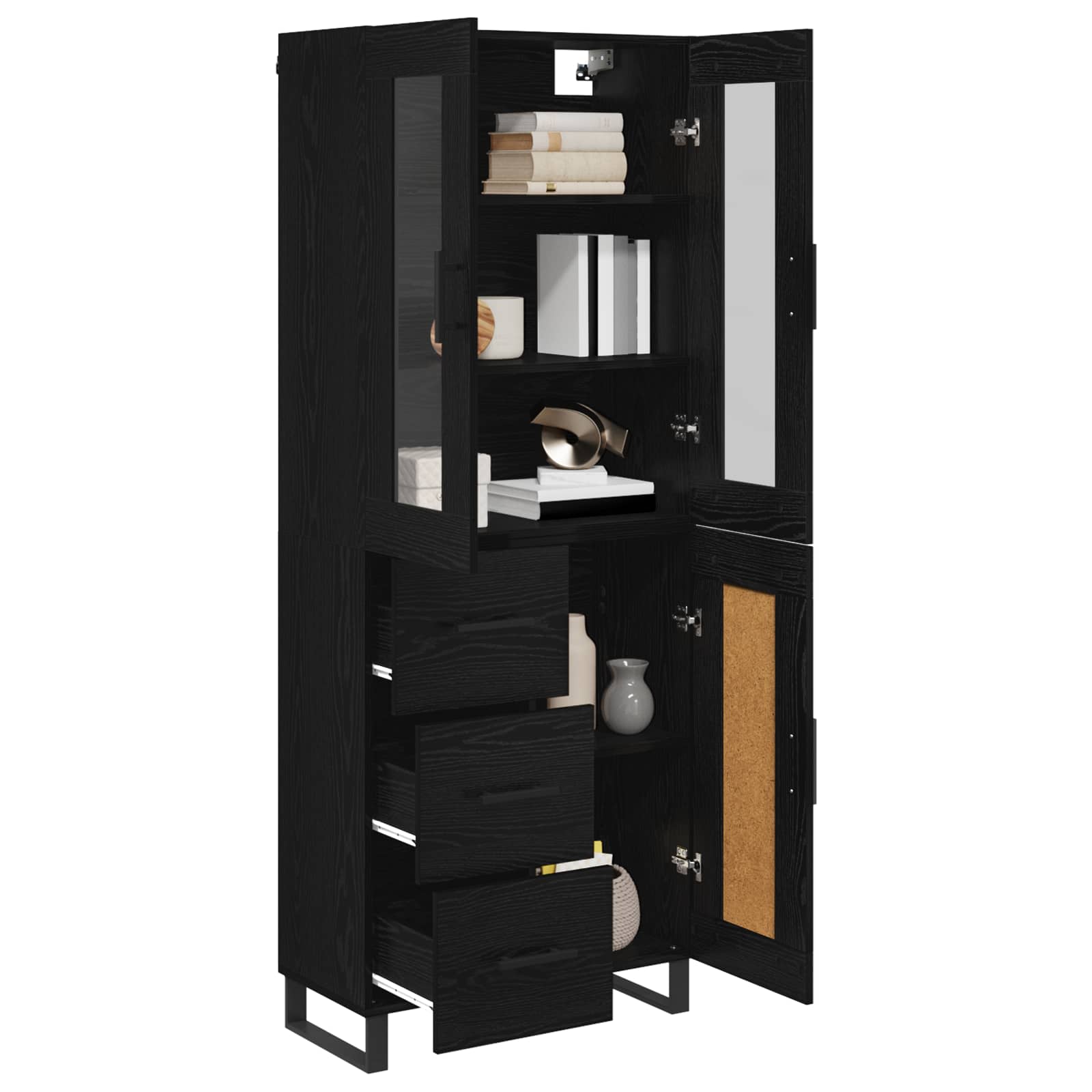 Highboard 2 pcs Schwarz Eichen-Optik Engineered Wood und Glas