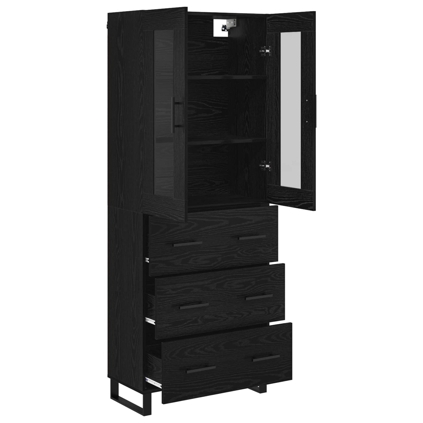Highboard 2 pcs Schwarz Eichen-Optik Engineered Wood und Glas