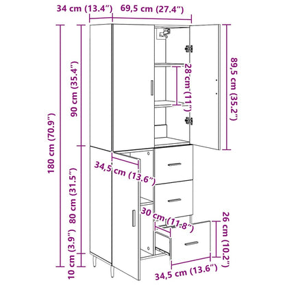 Highboard 2 stk. Schwarz Eichen-Optik 69,5 x 34 x 180 cm