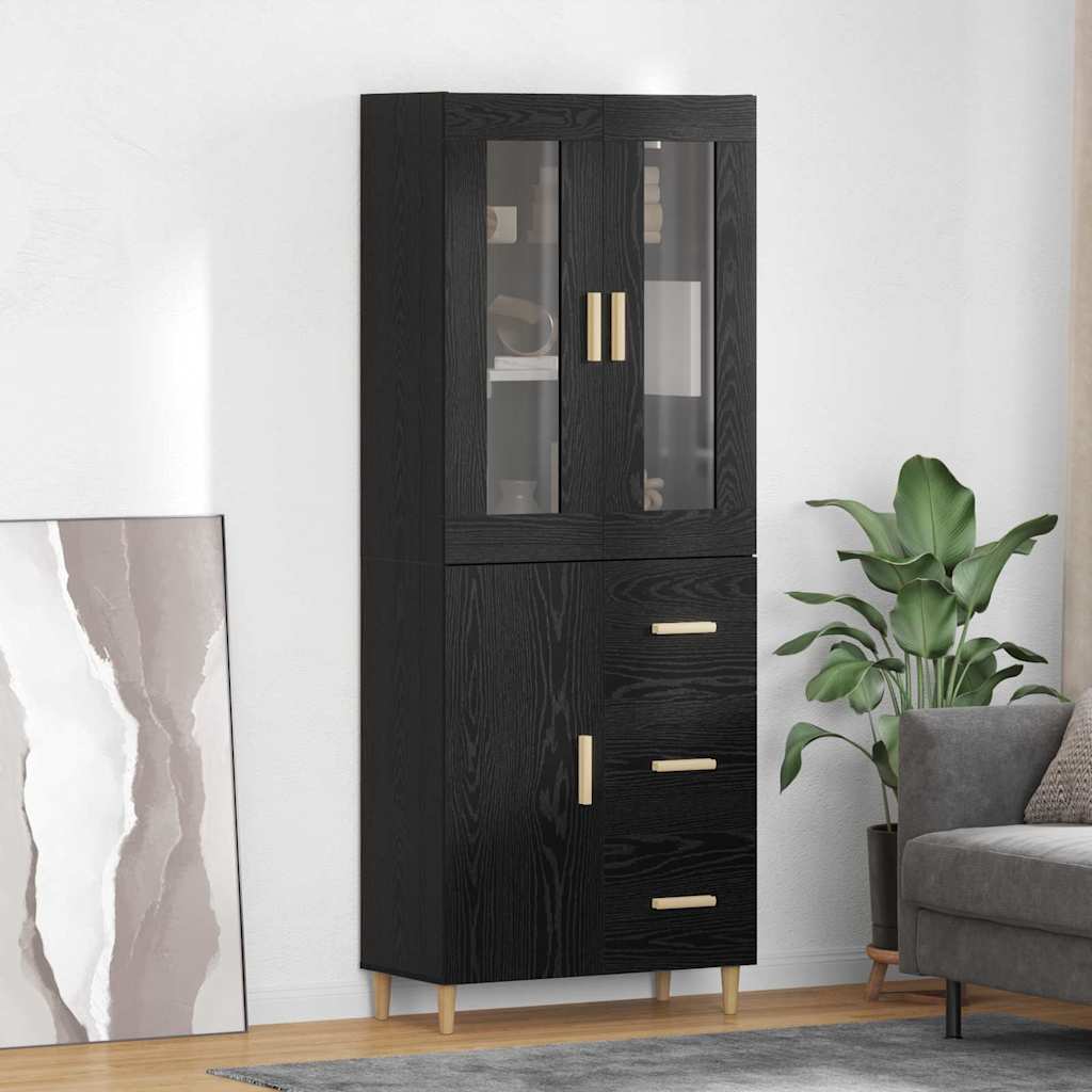 Highboard Schwarz Eichen-Optik 69,5 x 34 x 180 cm Holzwerkstoff