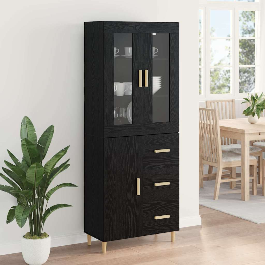 Highboard Schwarz Eichen-Optik 69,5 x 34 x 180 cm Holzwerkstoff