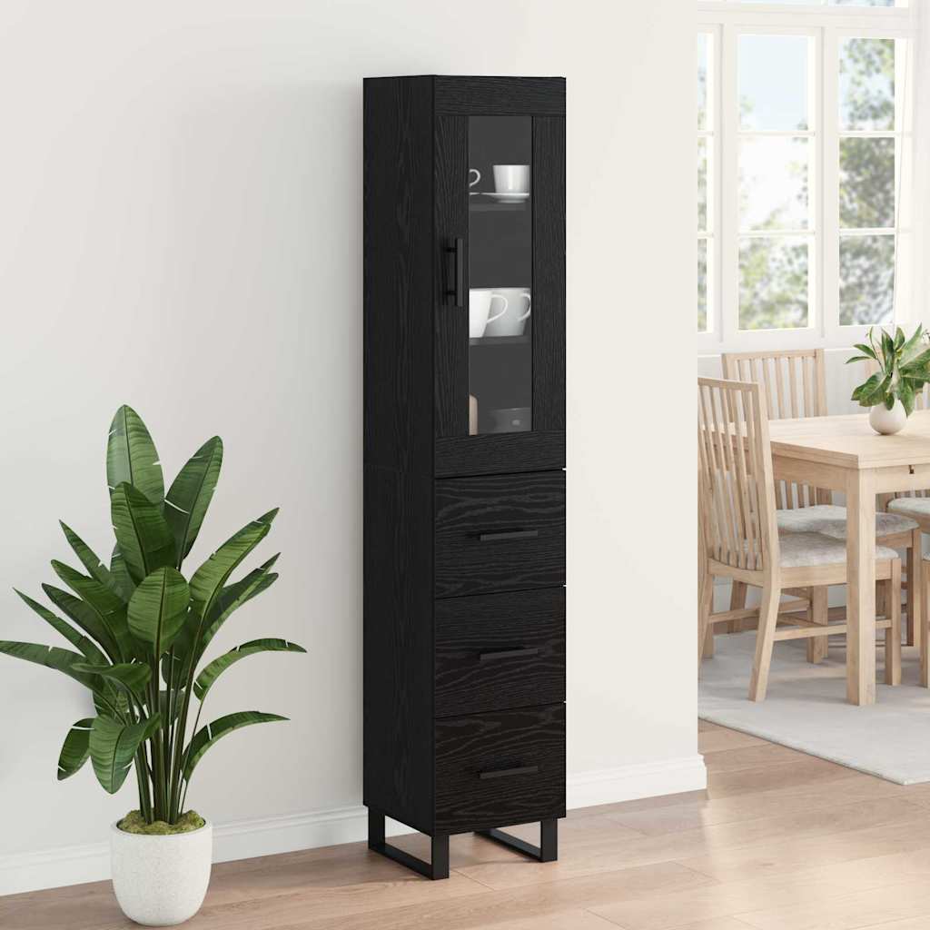 Highboard Schwarz Eichen-Optik 34,5 x 34 x 180 cm Holzwerkstoff