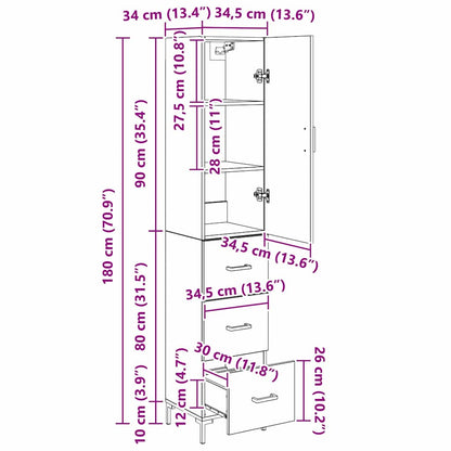 Highboard Schwarz Eichen-Optik 34,5 x 34 x 180 cm Holzwerkstoff