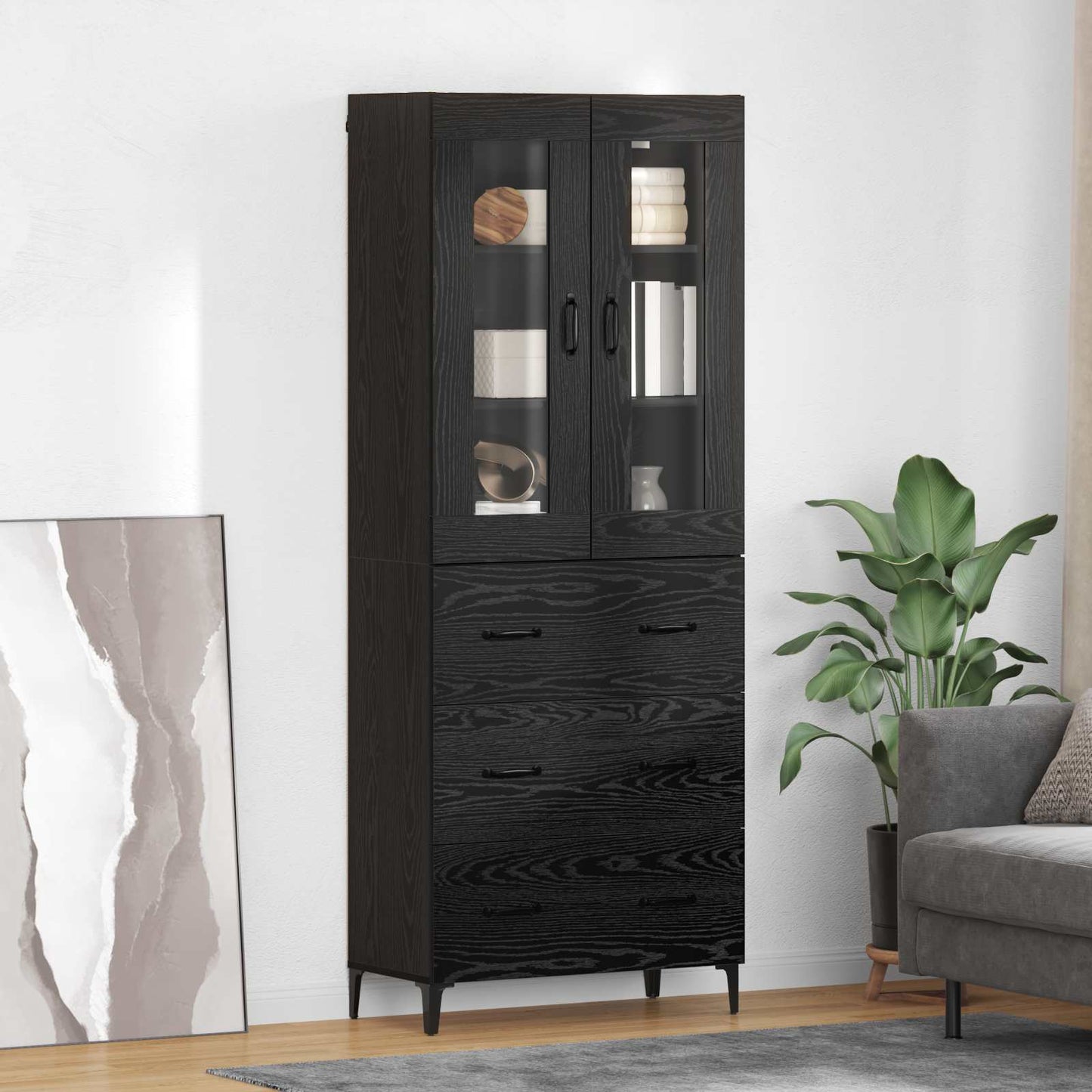 Highboard Schwarz Eichen-Optik 69,5 x 34 x 180 cm Holzwerkstoff
