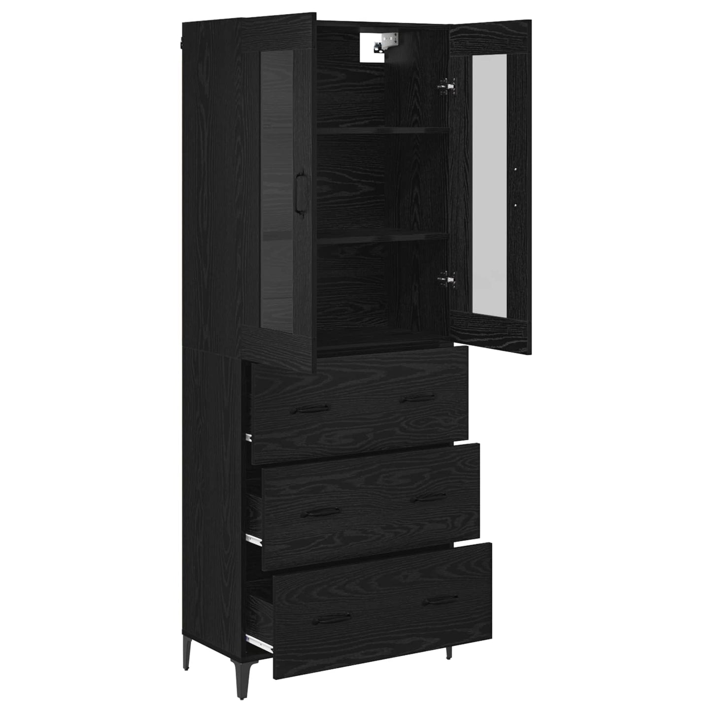 Highboard Schwarz Eichen-Optik 69,5 x 34 x 180 cm Holzwerkstoff