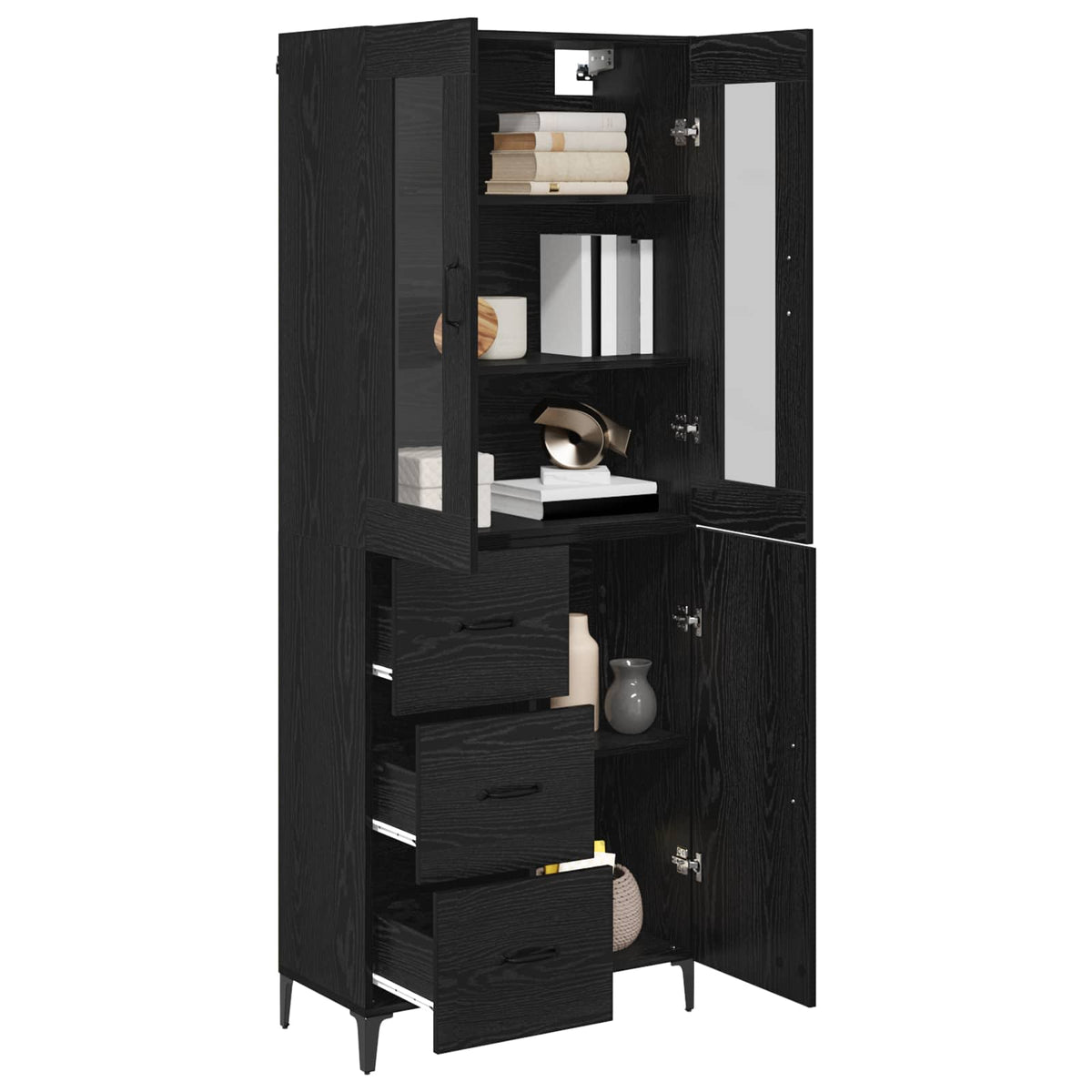 Highboard Schwarz Eichen-Optik 69,5 x 34 x 180 cm Holzwerkstoff