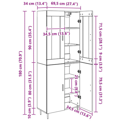 Highboard 2 stk. Schwarz Eichen-Optik 69,5 x 34 x 180 cm