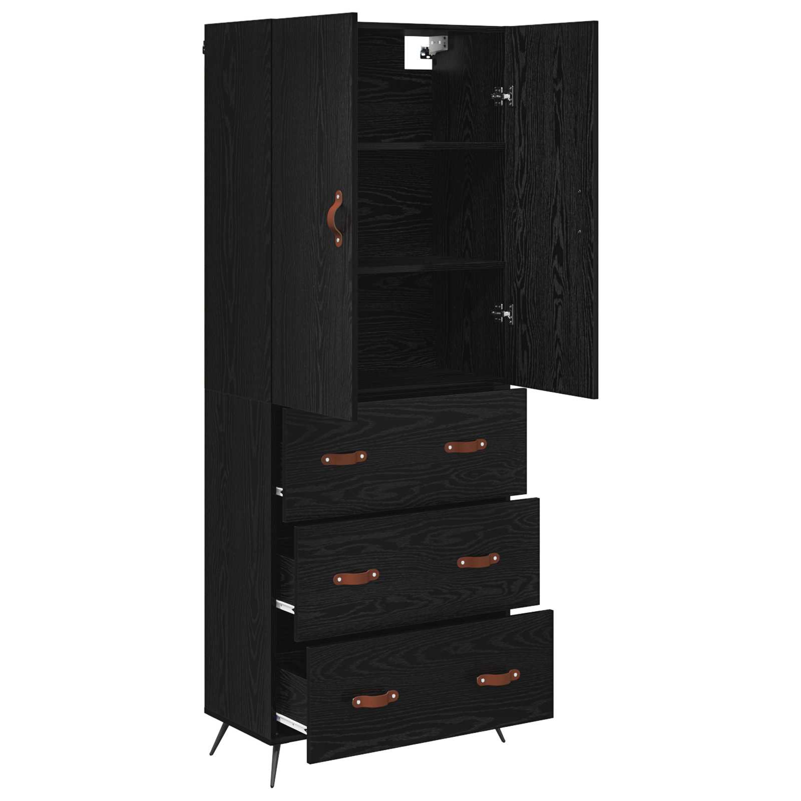 Highboard Schwarz Eichen-Optik 69,5 x 34 x 180 cm Holzwerkstoff