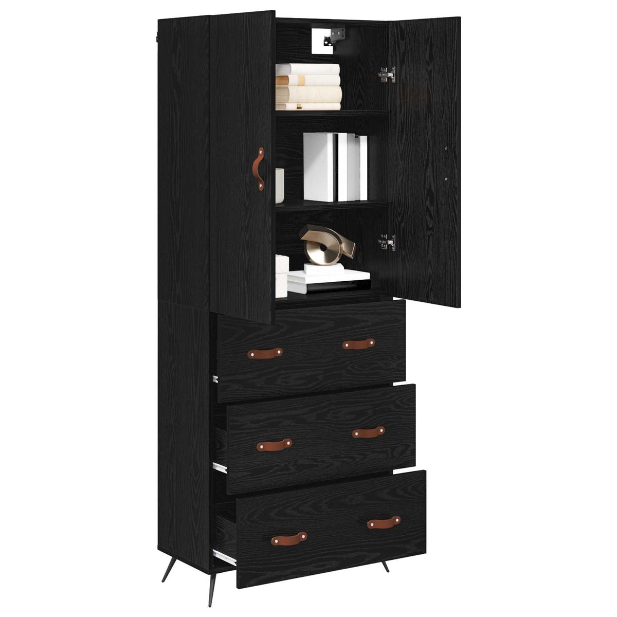 Highboard Schwarz Eichen-Optik 69,5 x 34 x 180 cm Holzwerkstoff