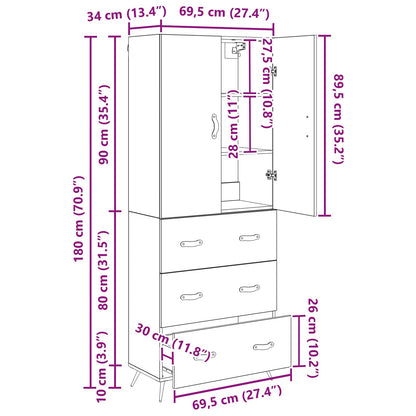 Highboard Schwarz Eichen-Optik 69,5 x 34 x 180 cm Holzwerkstoff