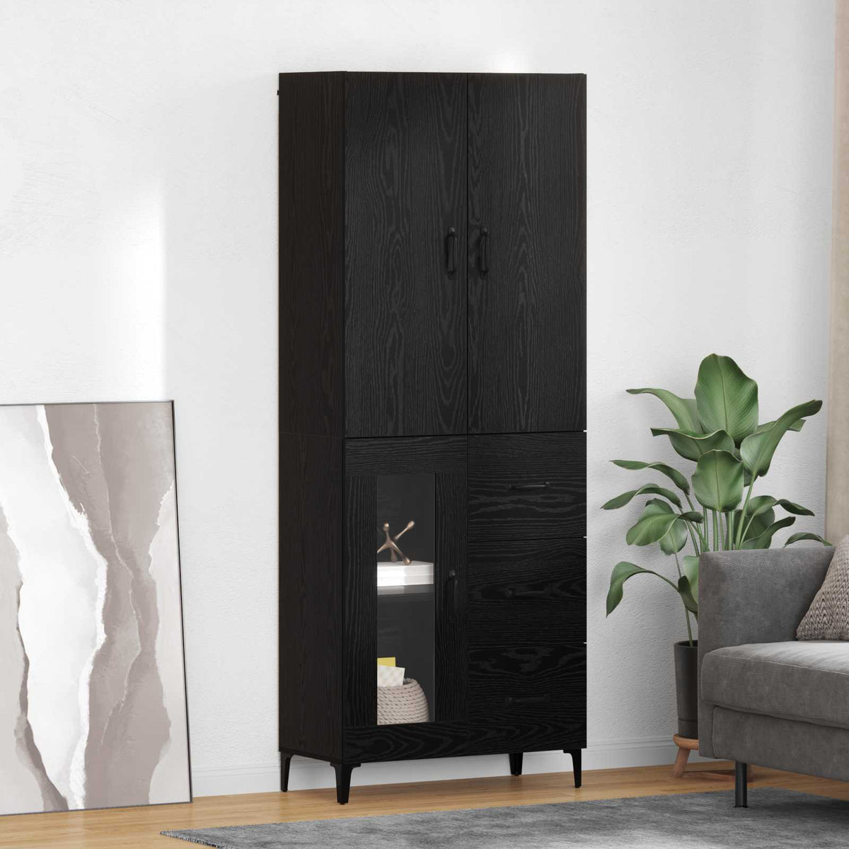 Highboard Schwarz Eichen-Optik 69,5 x 34 x 180 cm Holzwerkstoff