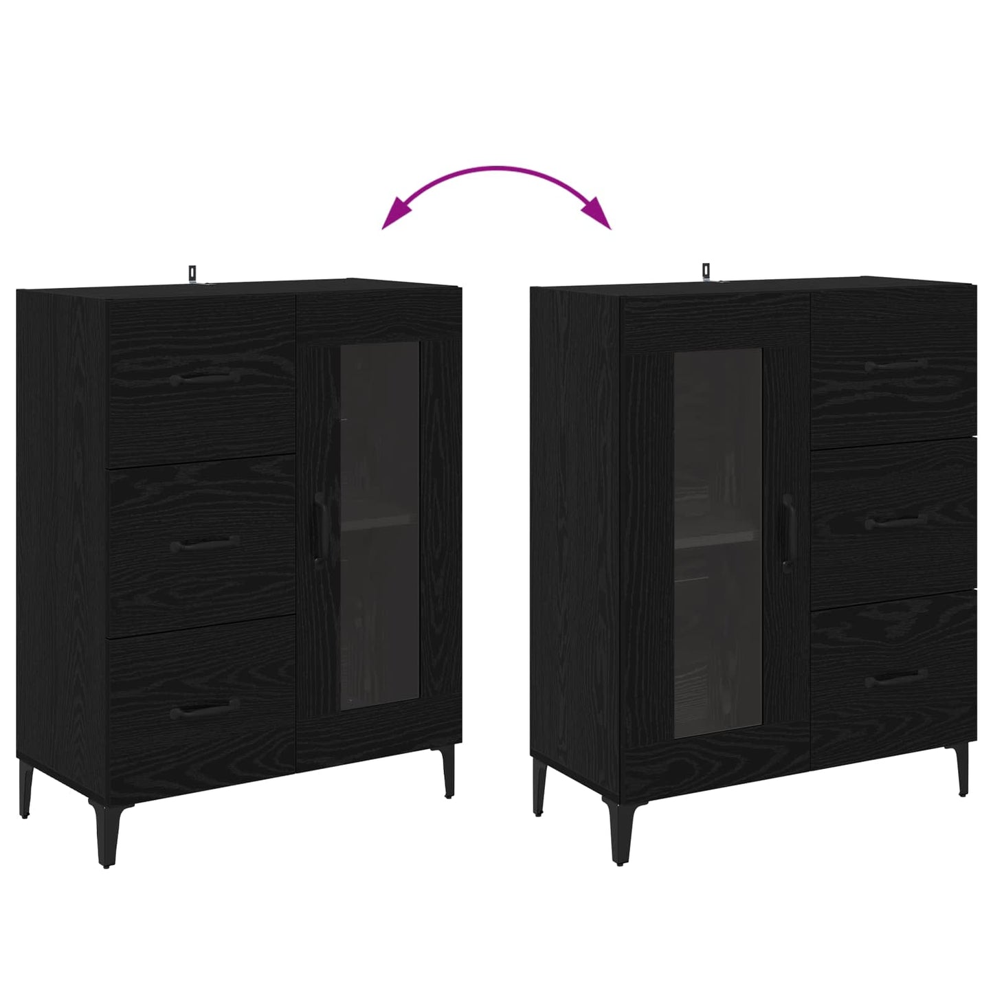 Highboard Schwarz Eichen-Optik 69,5 x 34 x 180 cm Holzwerkstoff
