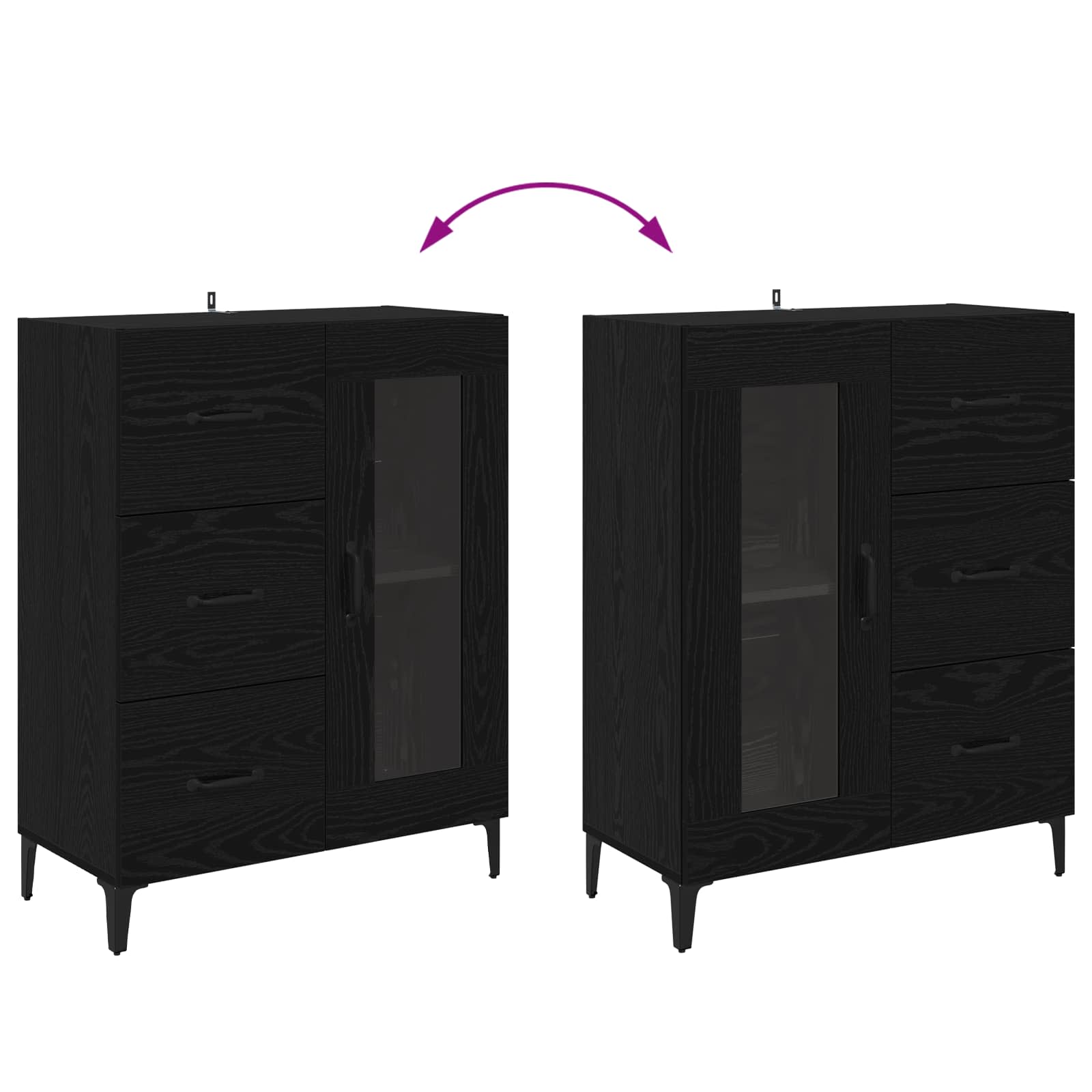 Highboard Schwarz Eichen-Optik 69,5 x 34 x 180 cm Holzwerkstoff