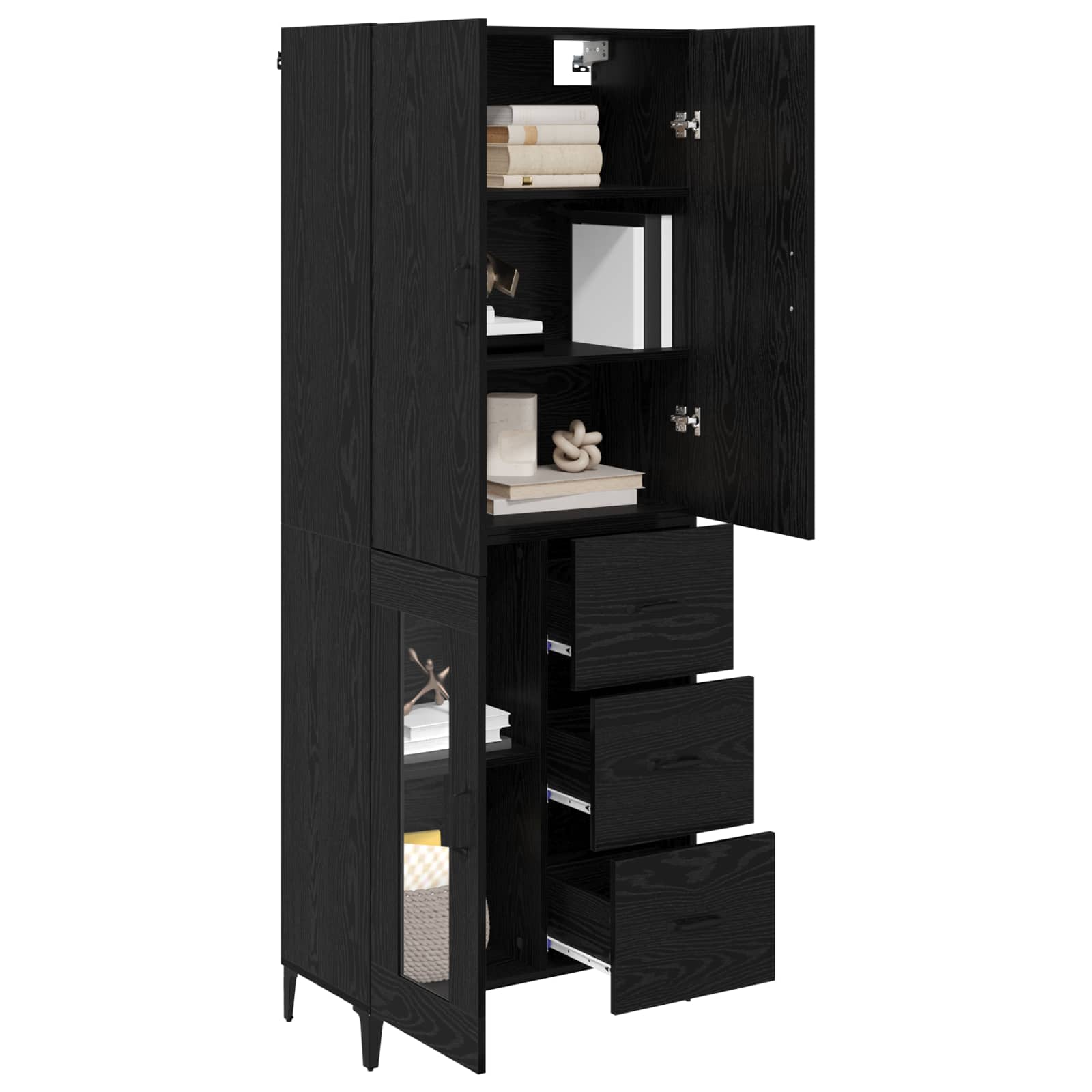 Highboard Schwarz Eichen-Optik 69,5 x 34 x 180 cm Holzwerkstoff