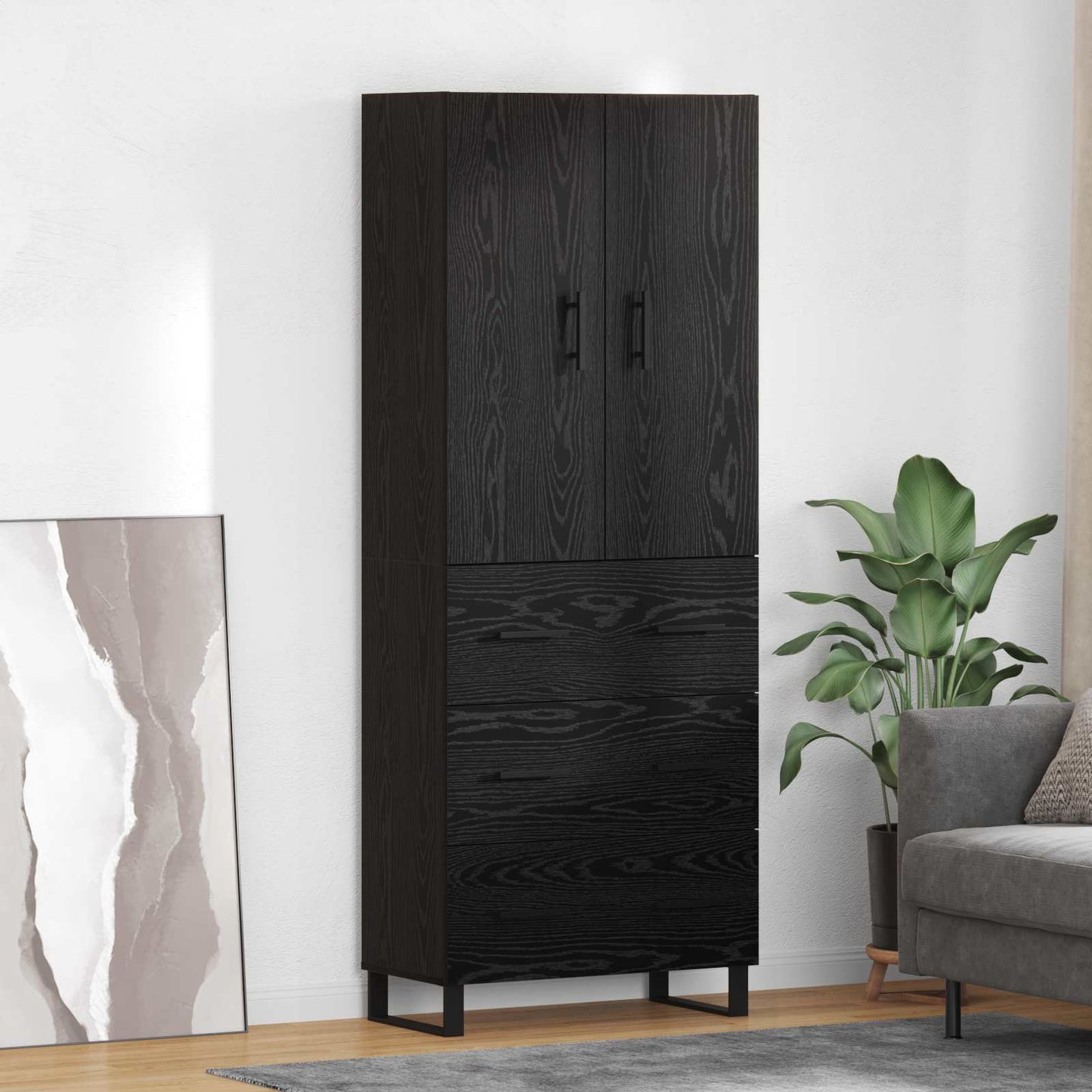 Highboard 2 stk. Schwarz Eichen-Optik 69,5 x 34 x 180 cm